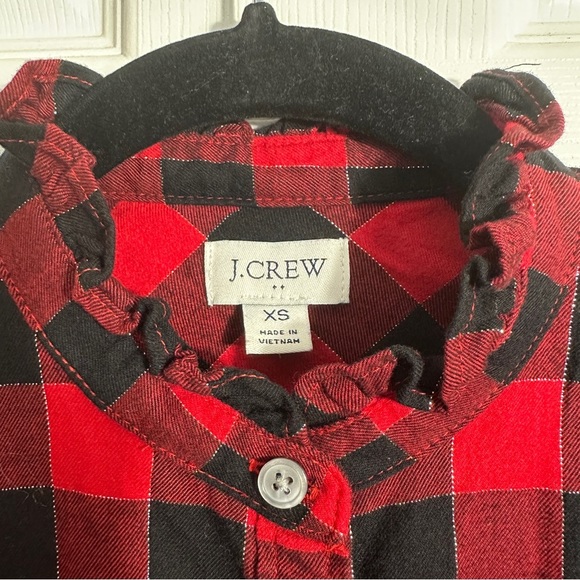 J. Crew size XS red/black check top with silver metallic threads, long sleeve - Picture 5 of 11